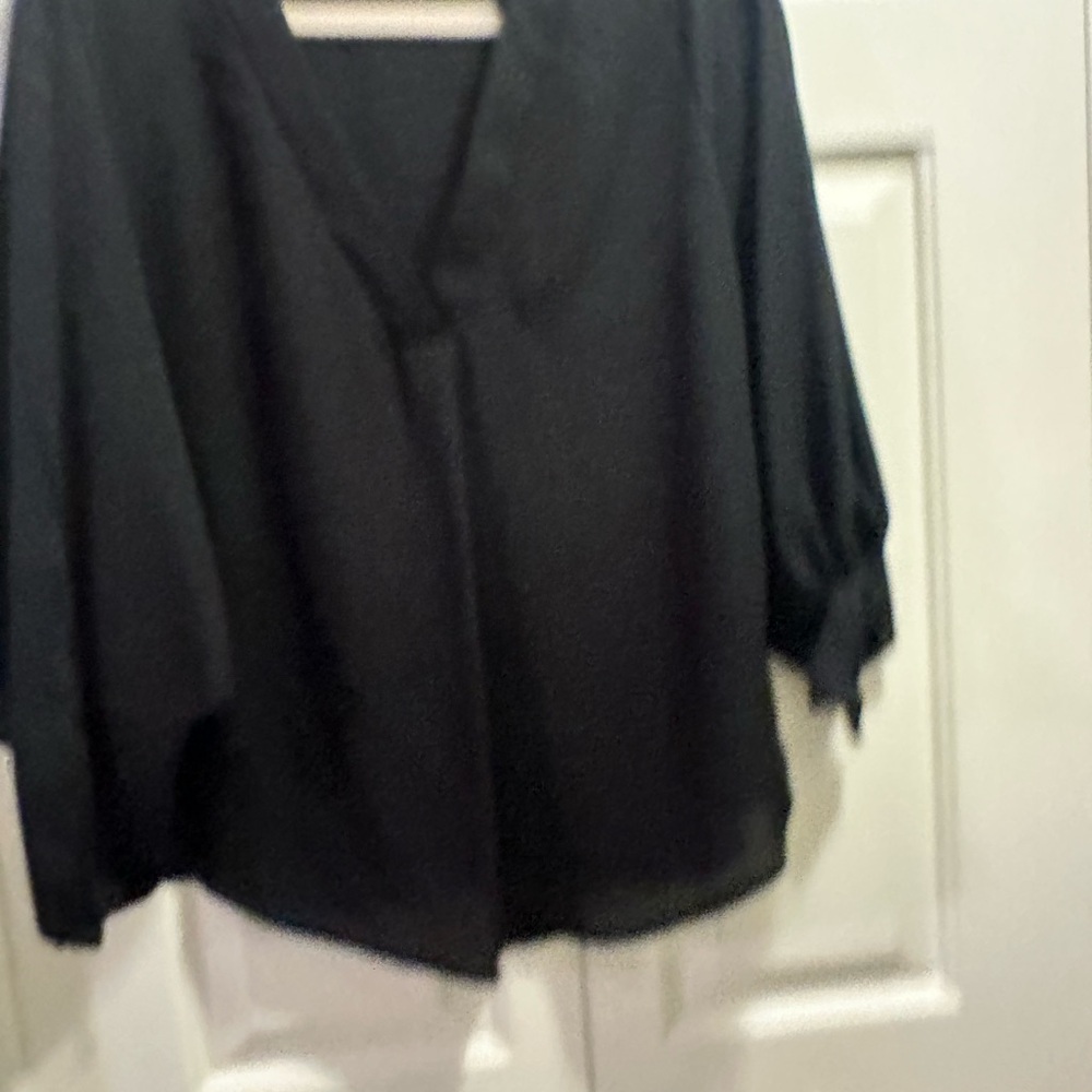 Lush Black Boxy Blouse with Mandarin Collar